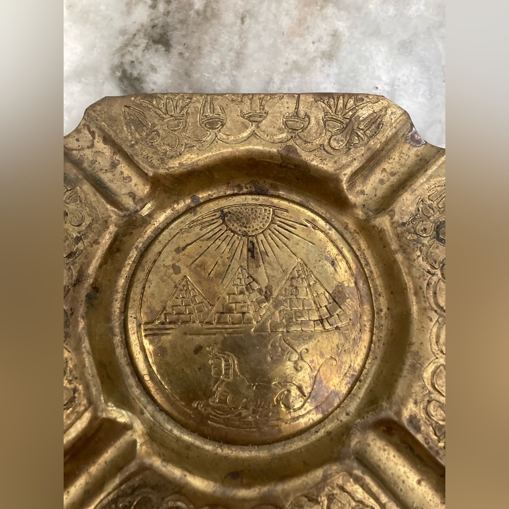 Antique Brass Ancient Egyptian Engraved Ash Tray - Picture 3 of 5
